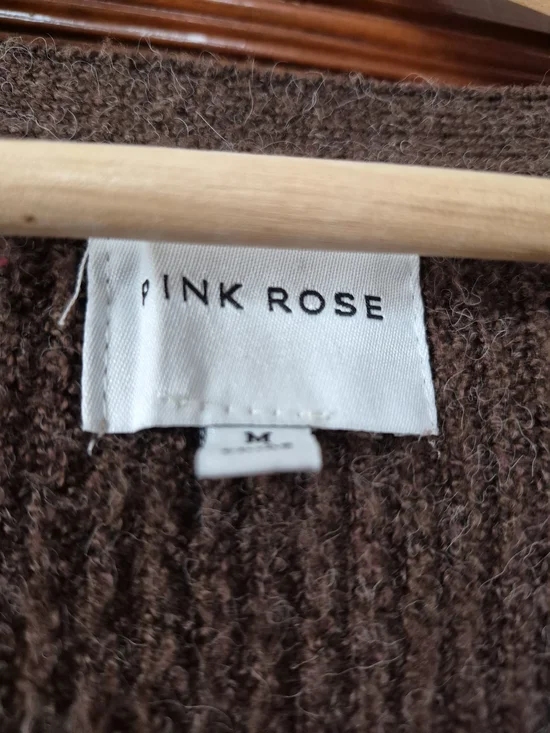 Pink Rose Open-Front Brown Knit Cardigan - Picture 3 of 6